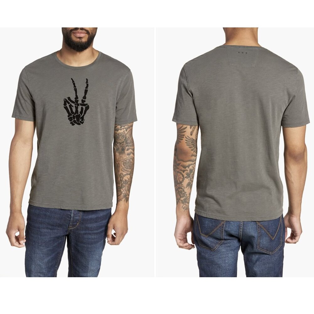John Varvatos USA Mens T-Shirt Skeleton Peace Sign M Short Sleeve Tee